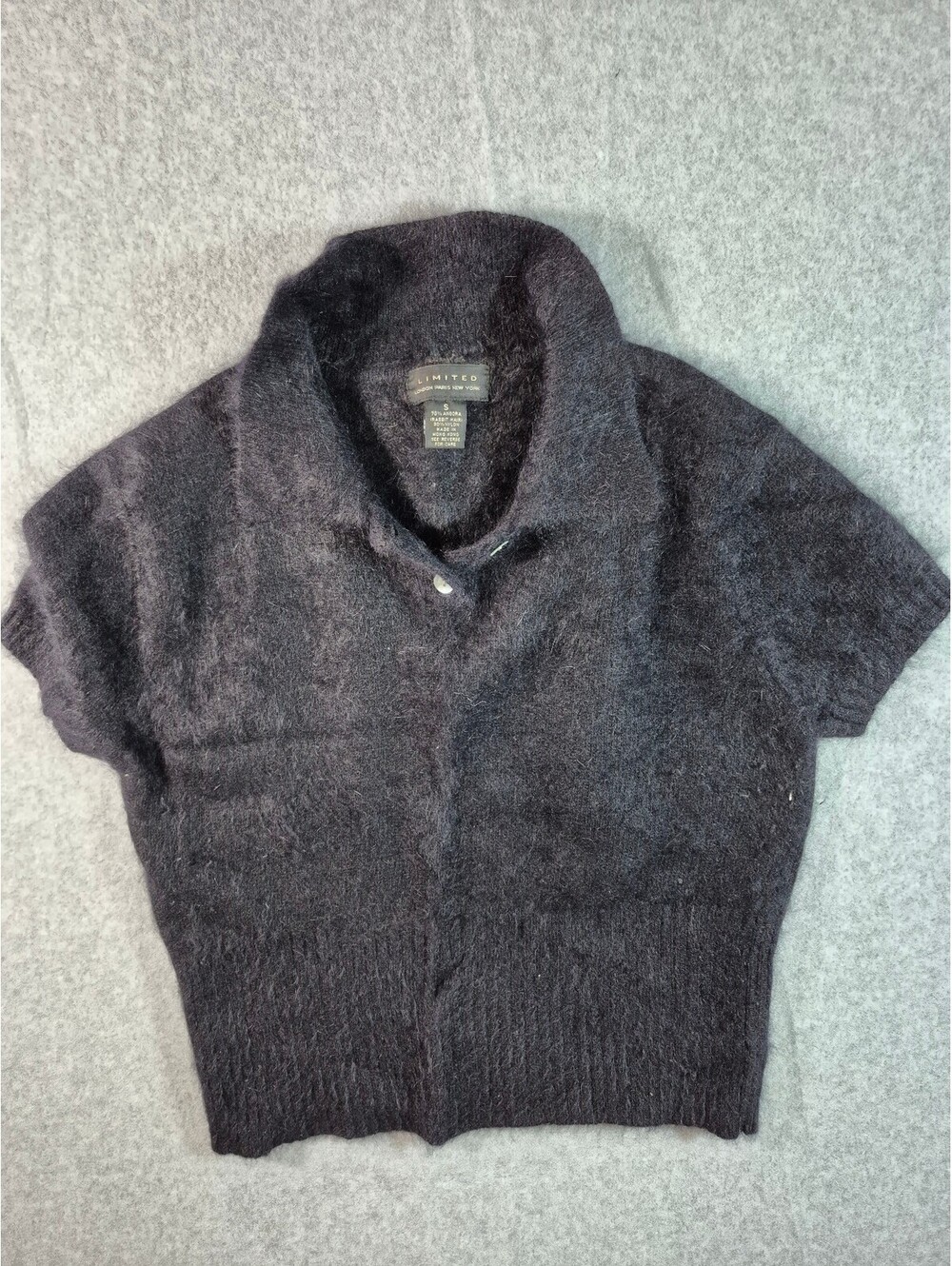 The Limited Angora Rabbit Hair 70% Small Black Short Sleeve Polo Sweater